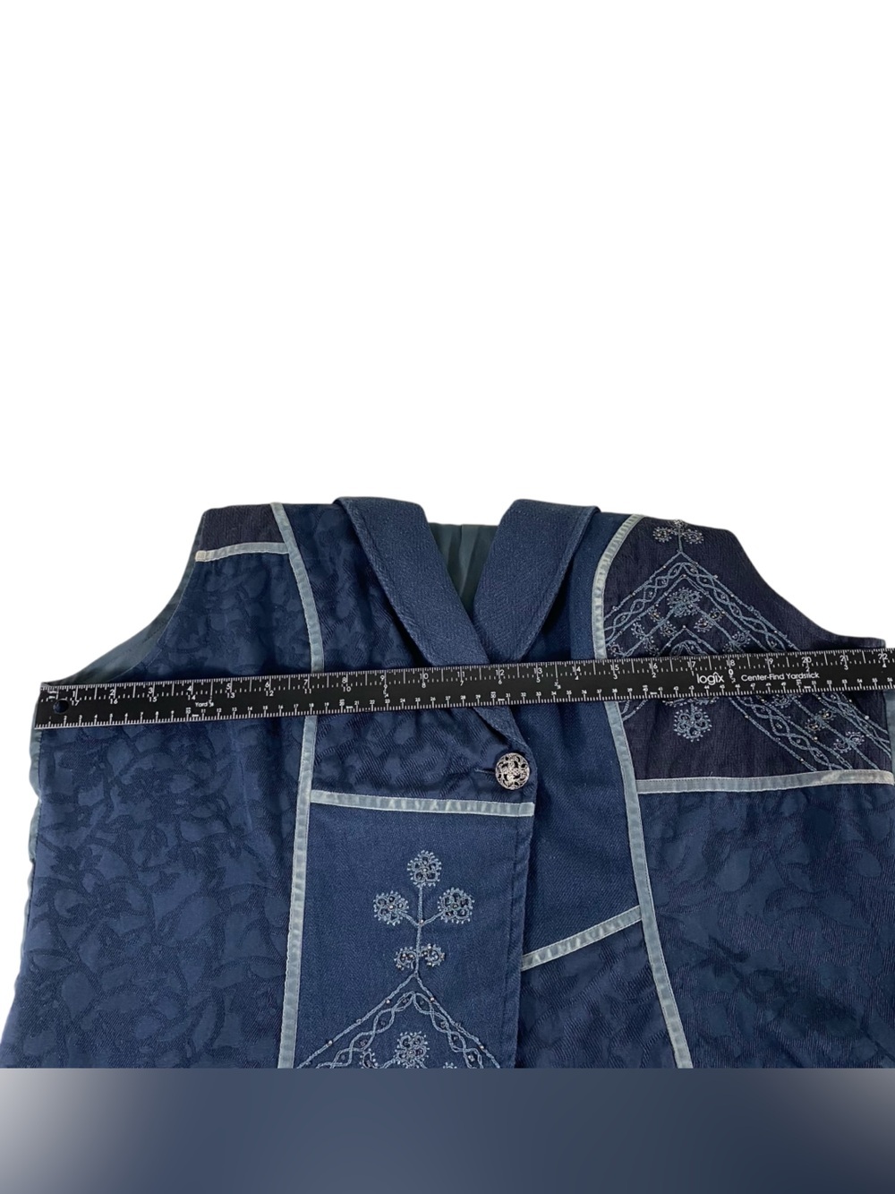 Coldwater Creek Womens Vest Size XL Embroidered Patchwork Artsy Navy Blue $69 - Picture 7 of 14